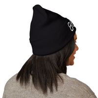8647 Winter Hat - Black Embroidered Beanie with White Text