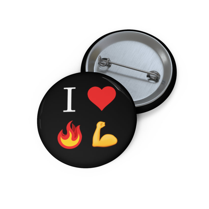 I Heart Fire Bicep Pin Button, Black