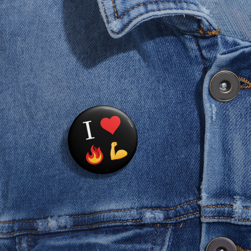 I Heart Fire Bicep Pin Button, Black