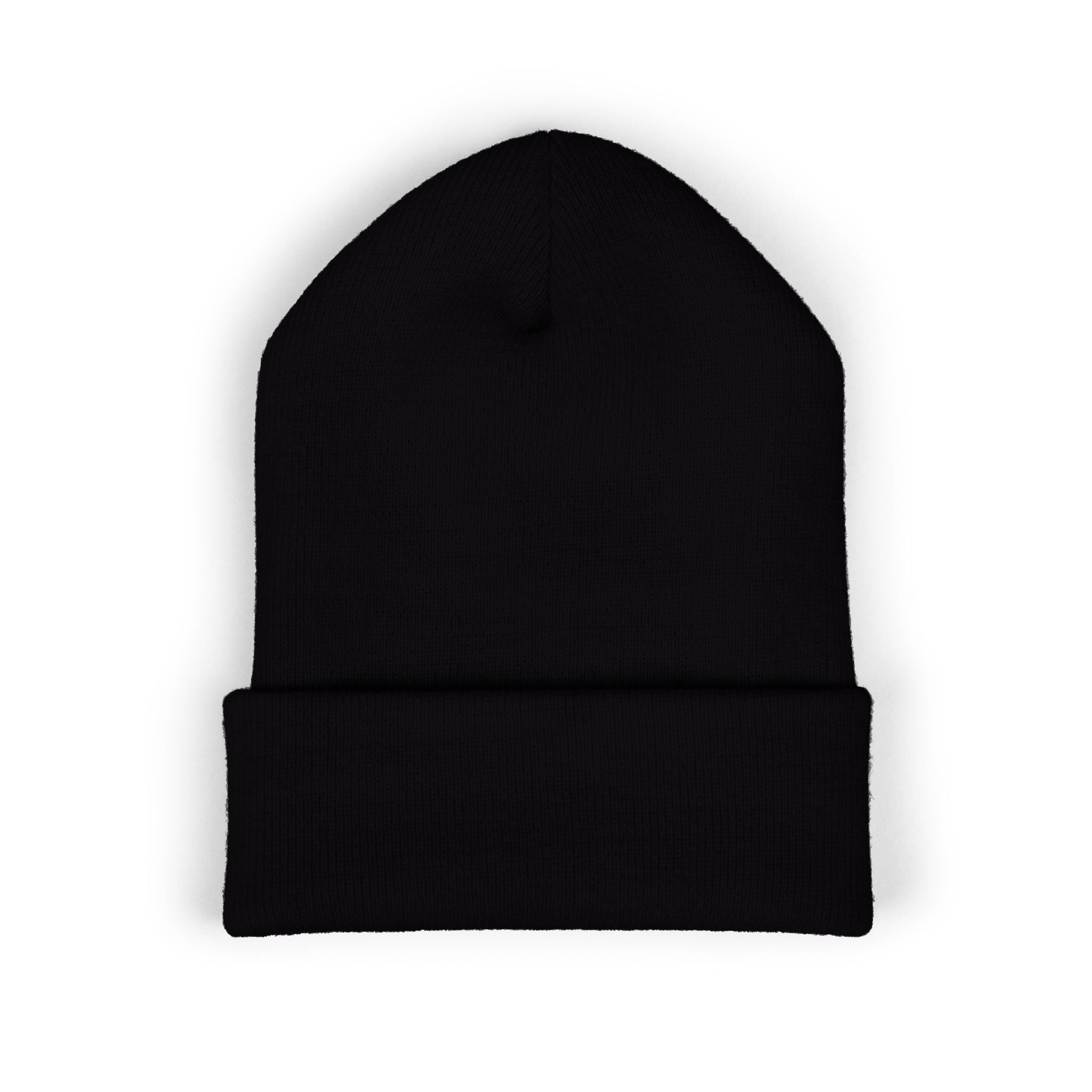 8647 Winter Hat - Black Embroidered Beanie with White Text