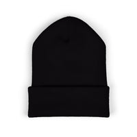 8647 Winter Hat - Black Embroidered Beanie with White Text