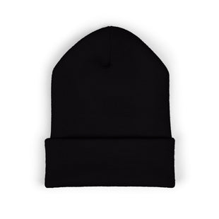 8647 Winter Hat - Black Embroidered Beanie with White Text