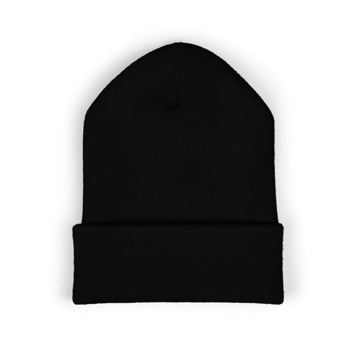 8647 Winter Hat - Black Embroidered Beanie with White Text