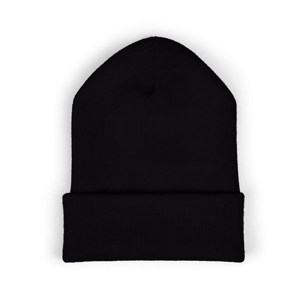 8647 Winter Hat - Black Embroidered Beanie with White Text